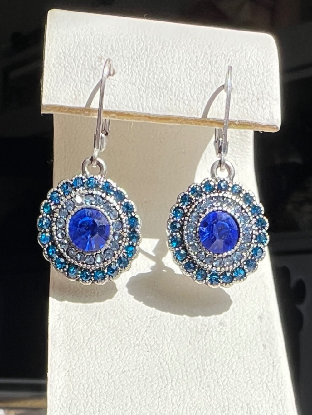 Blue Crystal Drop Silver Earrings Hanging Baked Beads New